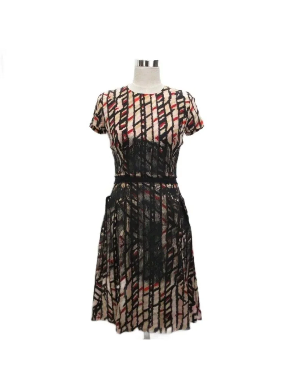 Bottega Veneta Silk Dress Short Sleeve Calfskin Long All Over Pattern 100% 38